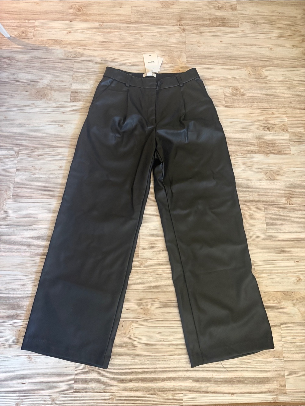 H&M Black Wide-Leg Faux Leather Pants